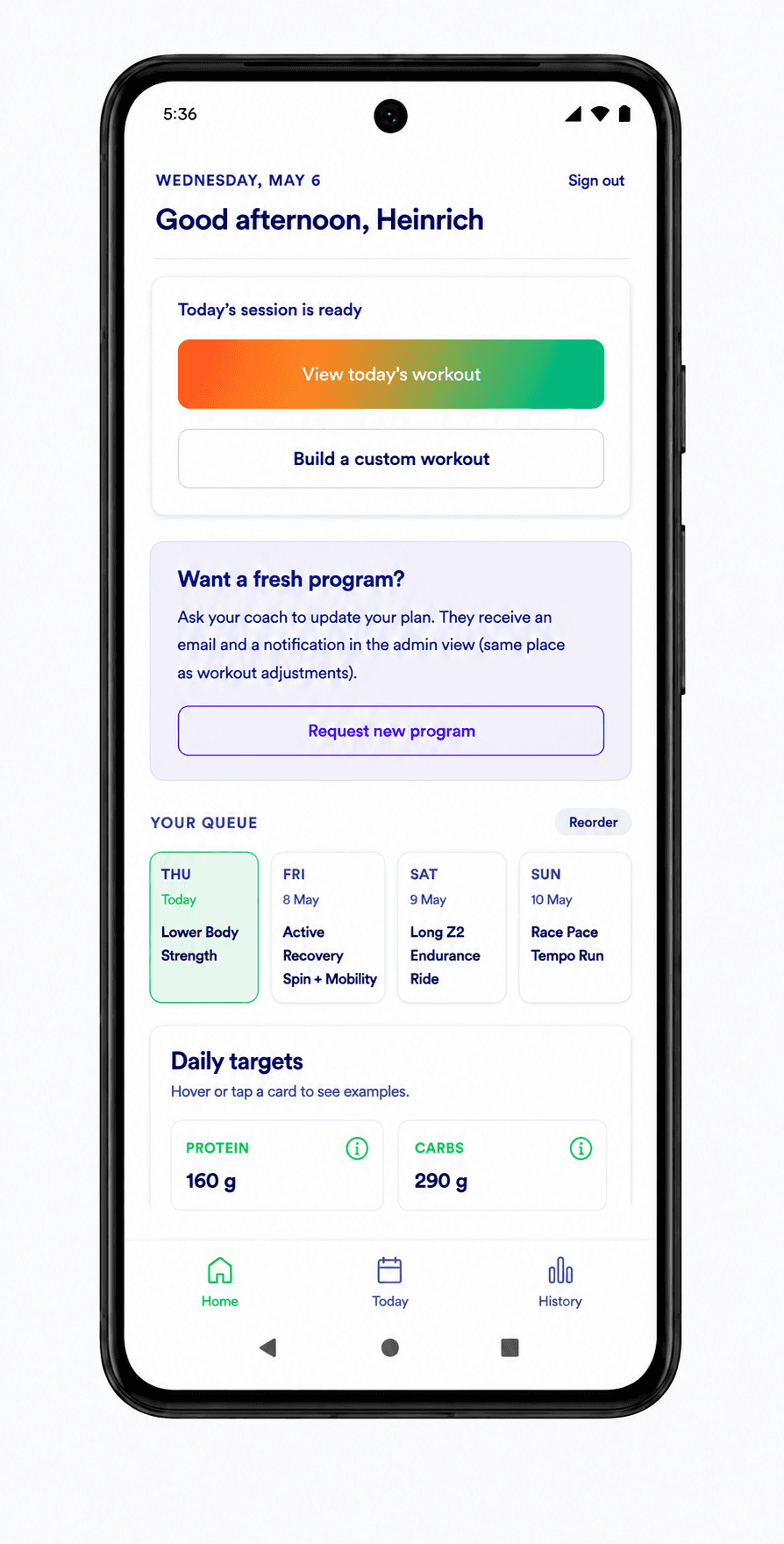 AgeShift app showing today's session queue